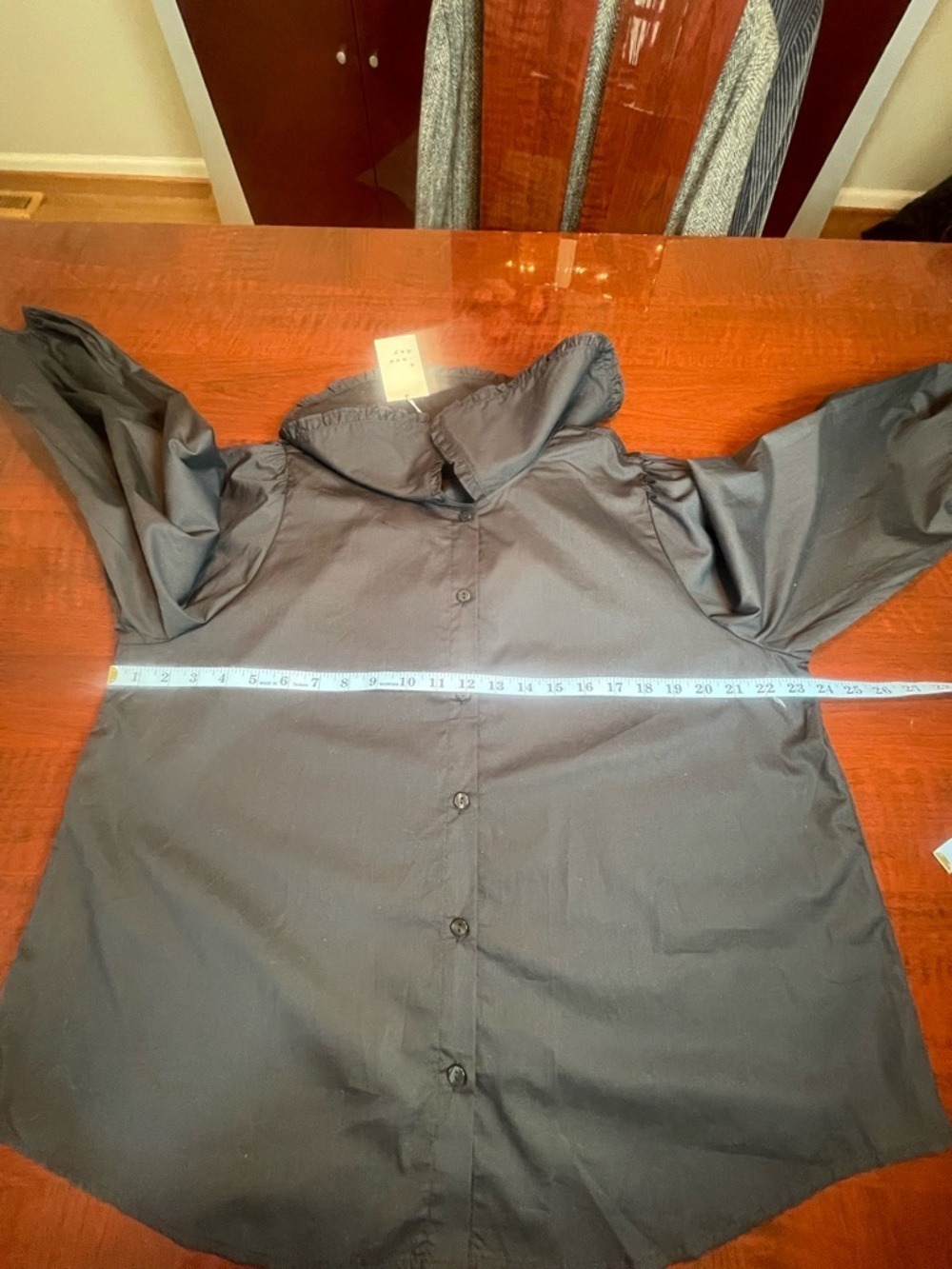 A New Day NWT Black Ruffle Peter Pan Collar Blouse Puff Sleeve Cotton Top XL - Picture 7 of 12